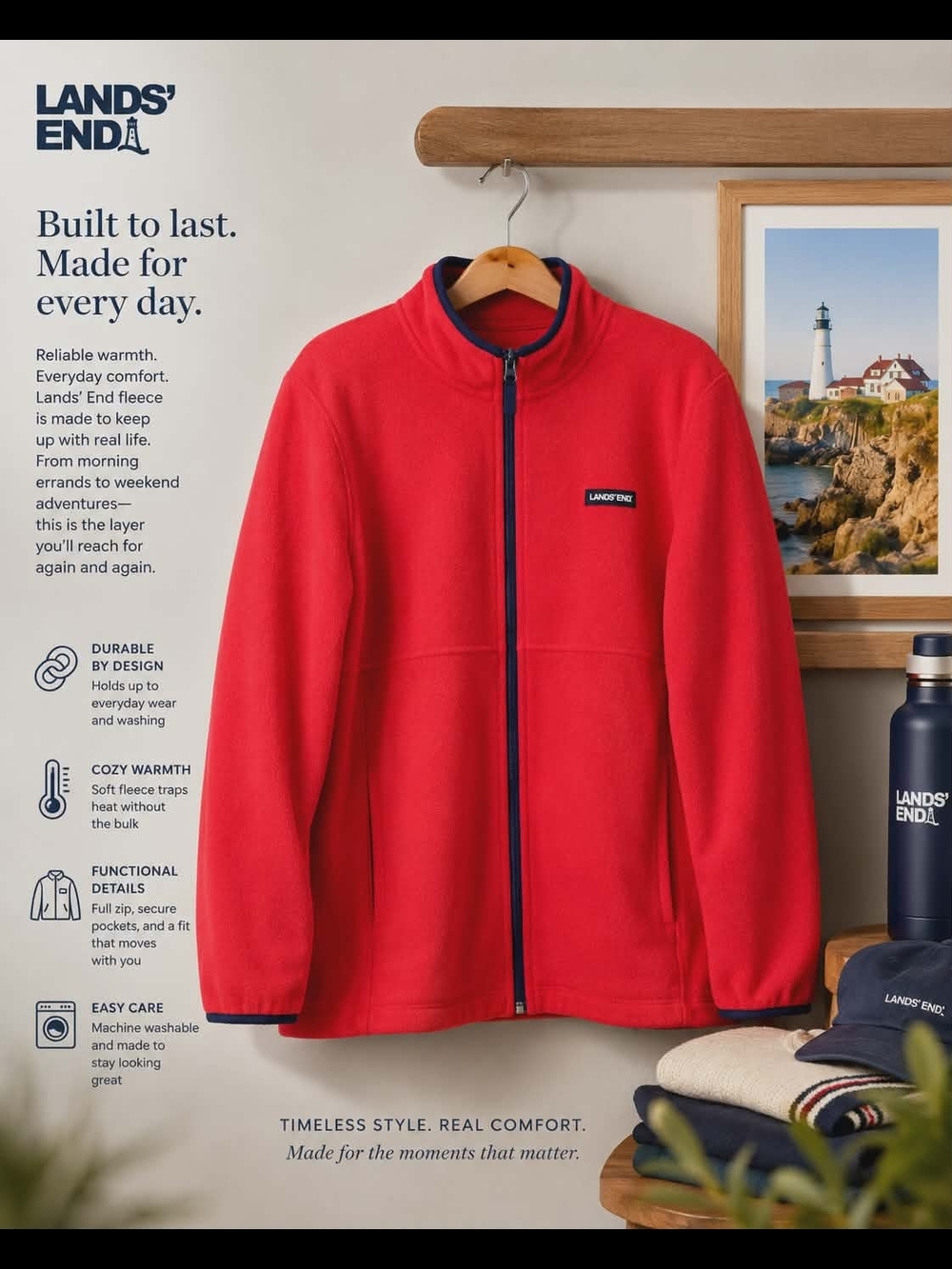 Women’s Lands' End Full Zip Waffle Texture Jacket XXL 20 Retro Red Blue Pockets